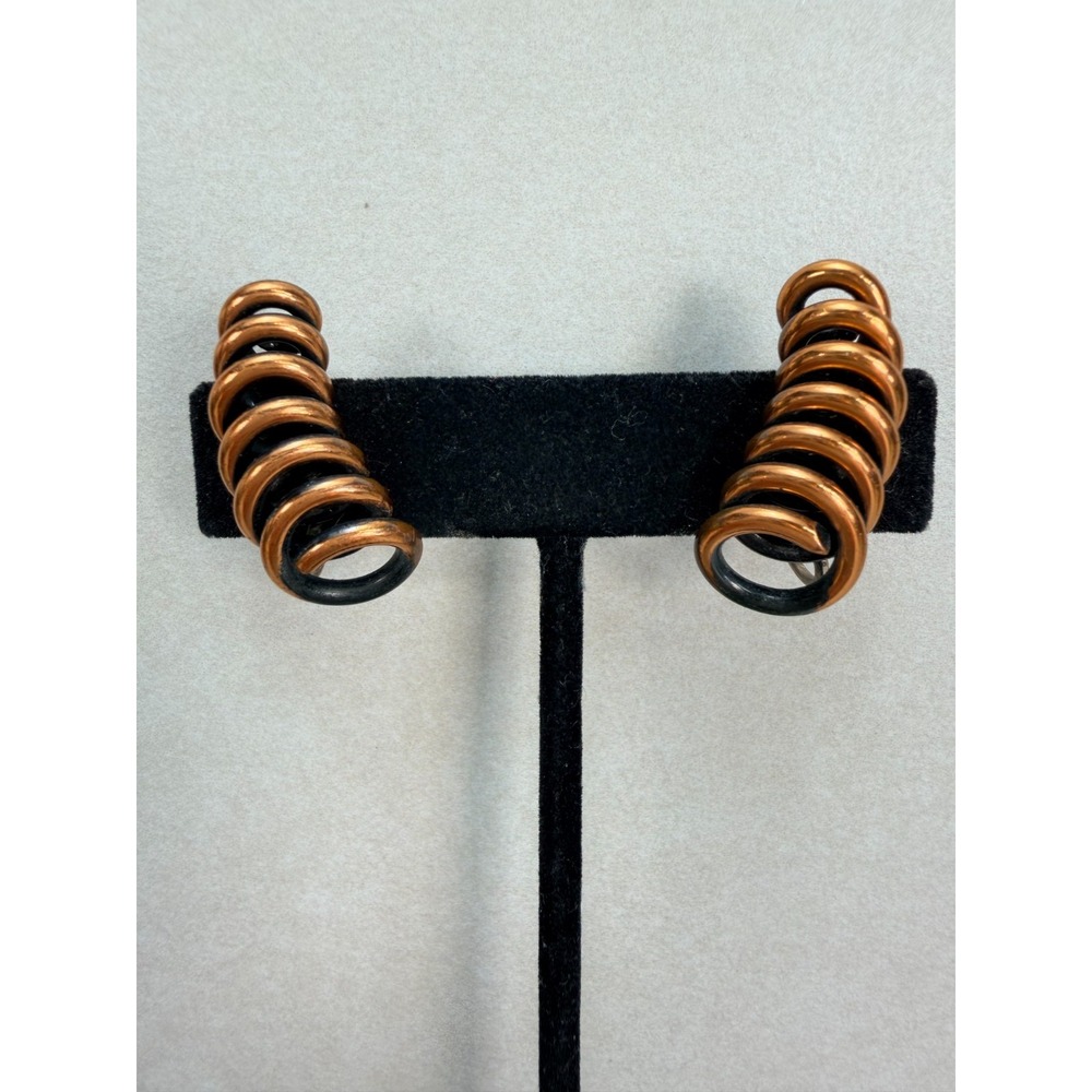 Vintage 1940's signed Renoir Copper Spiral Coil Wire Clip on Earrings